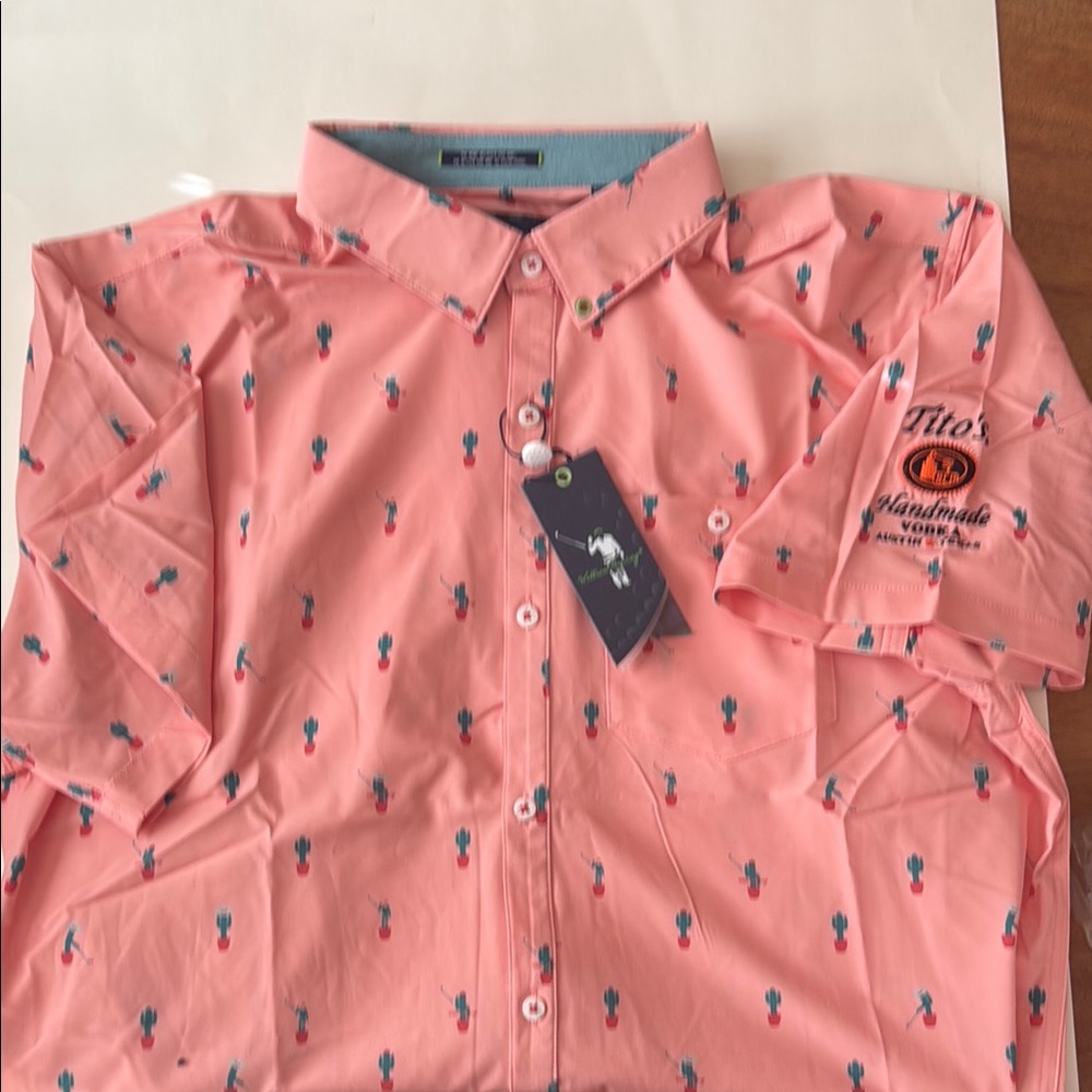 William Murray Golf Pink Cactus Print Shirt